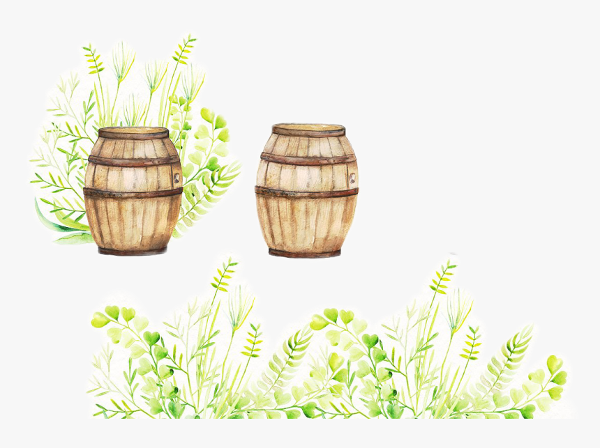 #watercolor #handpainted #rustic #barrel #weeds #grass - Illustration, HD Png Download, Free Download