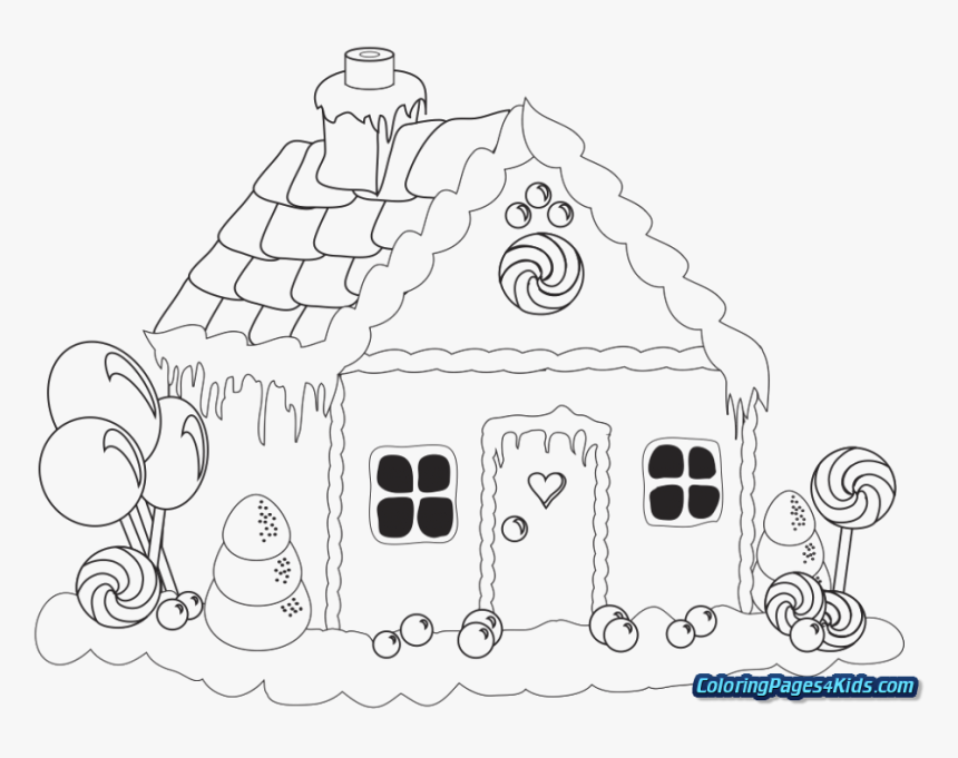 Christmas Coloring Pages Gingerbread House - Drawing Of A Ginger Bread House, HD Png Download, Free Download