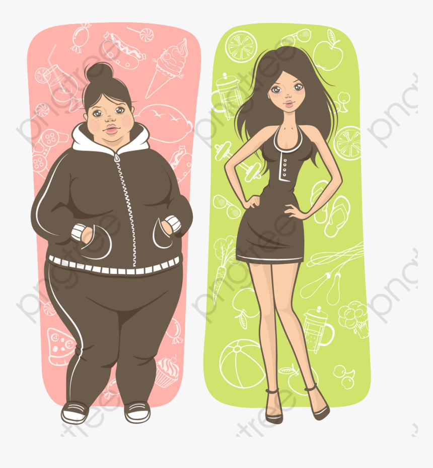 Fat Or Thin Women, Fat, Thinfemale, Compared Png Transparent - Caricaturas De Personas Delgadas, Png Download, Free Download