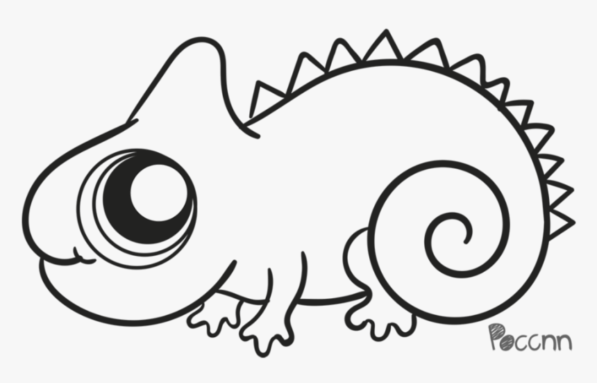 Chameleon Line Drawing Cute , Png Download - Cute Drawing Of Chameleon, Transparent Png, Free Download