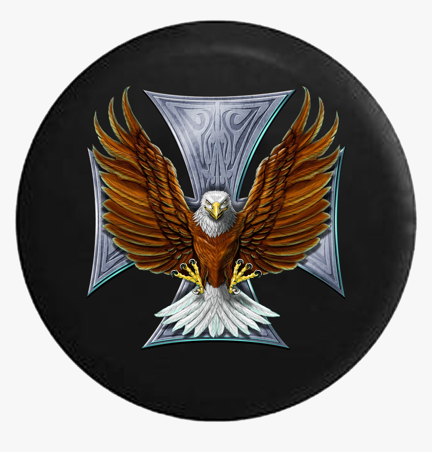 Iron Cross And Attacking American Eagle Biker Patriot - Bald Eagle, HD Png Download, Free Download