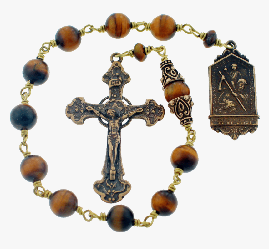 Bronze St Christopher Bronze Tiger Eye Pocket Rosary - Christian Cross, HD Png Download, Free Download