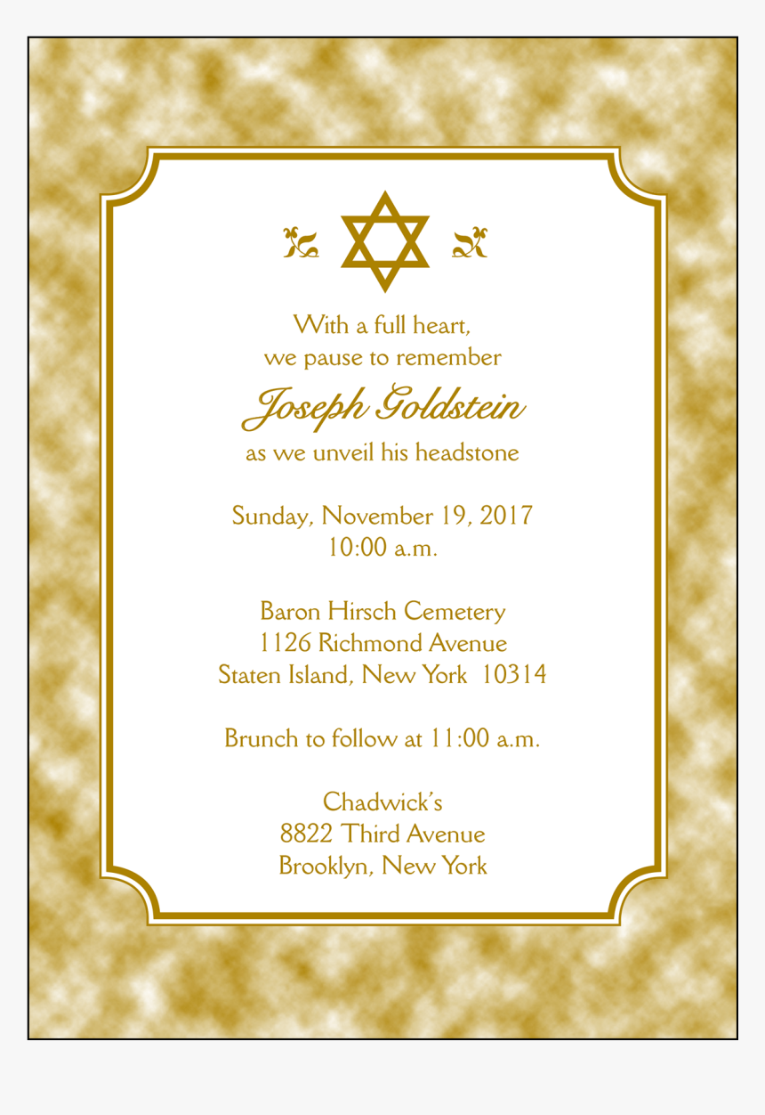 Tombstone Unveiling Invitations - Unveiling Of Tombstone Invitation, HD Png Download, Free Download