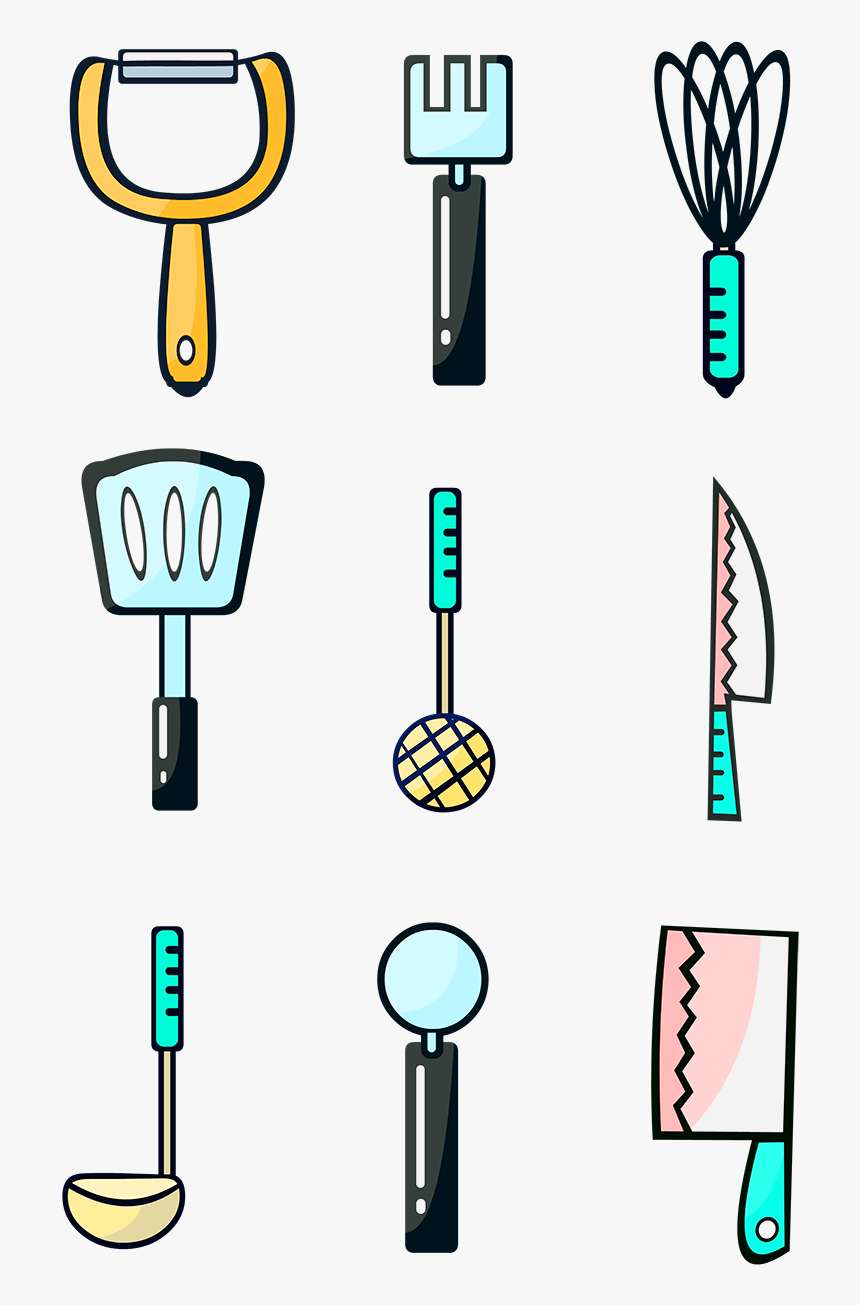 Living Supplies Hand Painted Cartoon Kitchen Utensils - Clipart Kitchen Utensils Cartoon, HD Png Download, Free Download