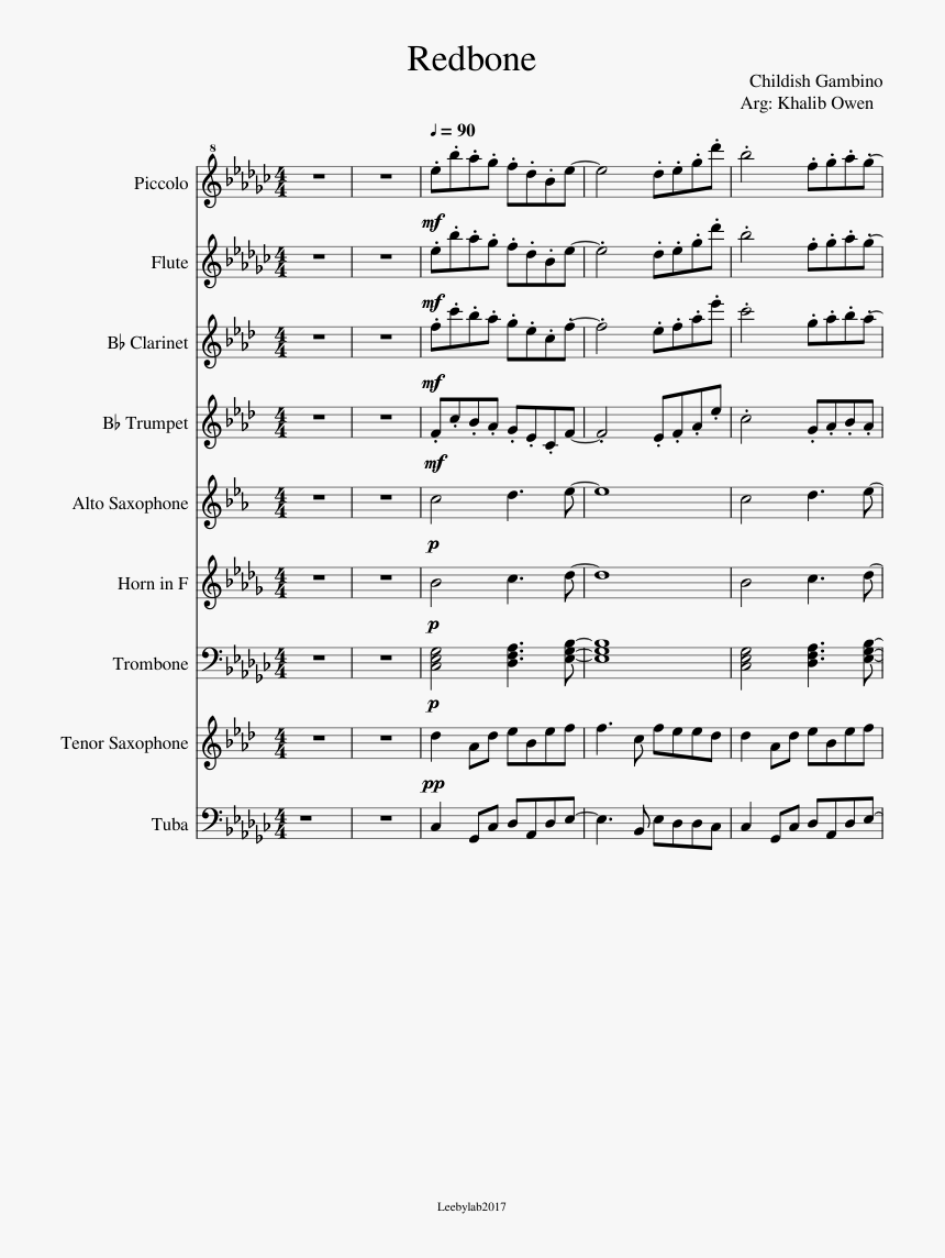 Redbone Sheet Music Composed By Childish Gambino Arg - Redbone Clarinet Sheet Music, HD Png Download, Free Download