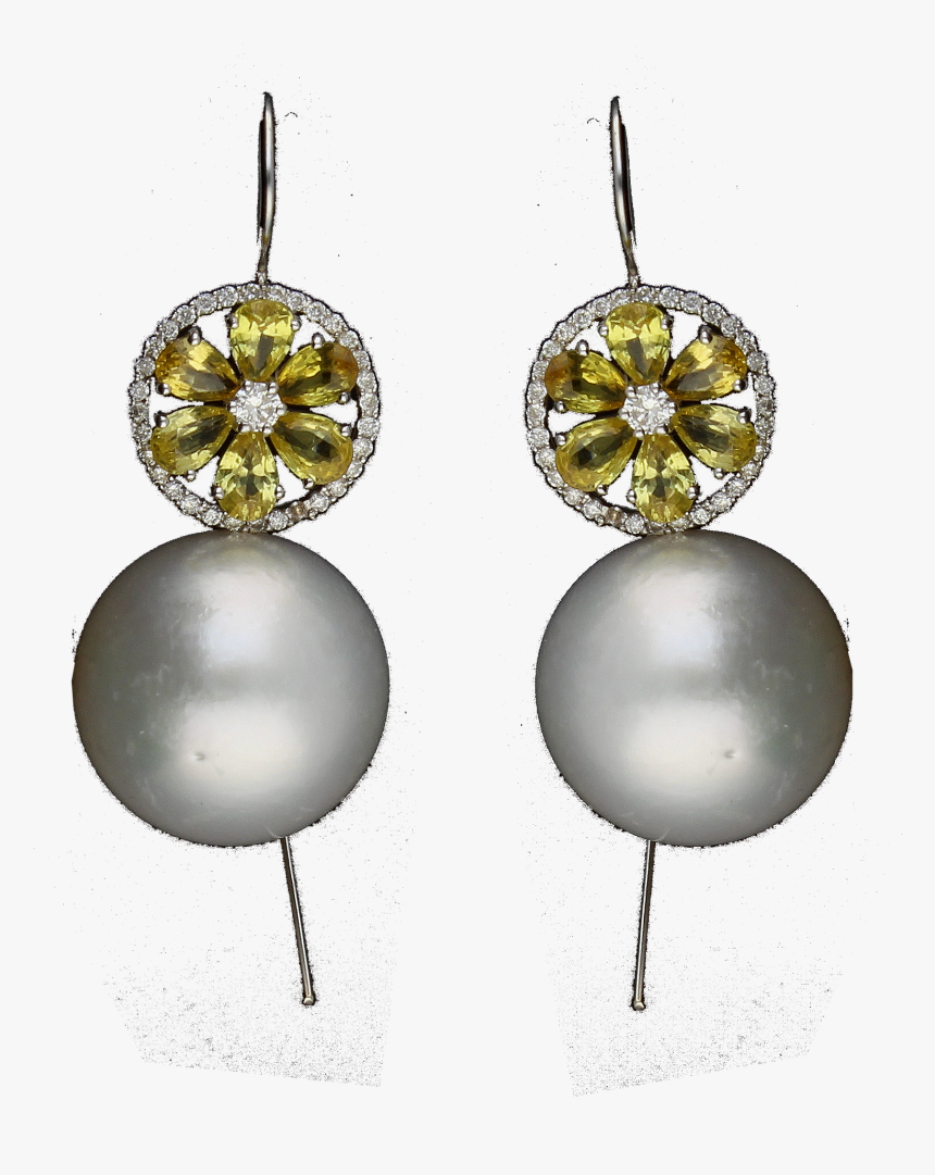 South Sea Pearl Earrings With Diamond & Yellow Sapphire - Earrings, HD Png Download, Free Download