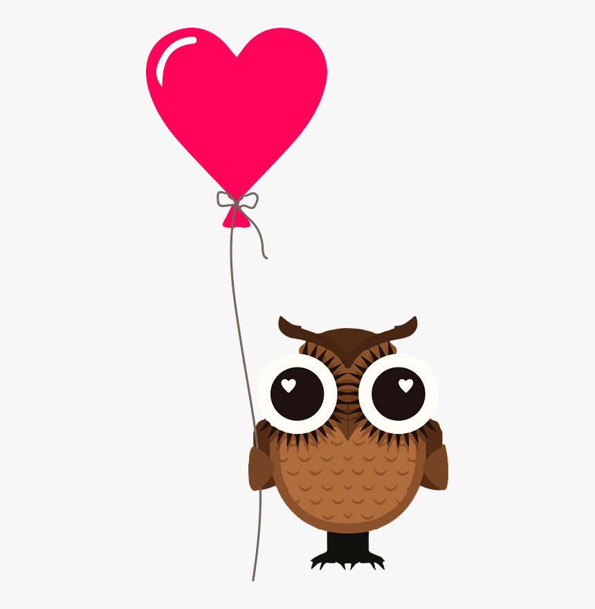 Owl With Heart Balloon Clipart - Balloon, HD Png Download, Free Download