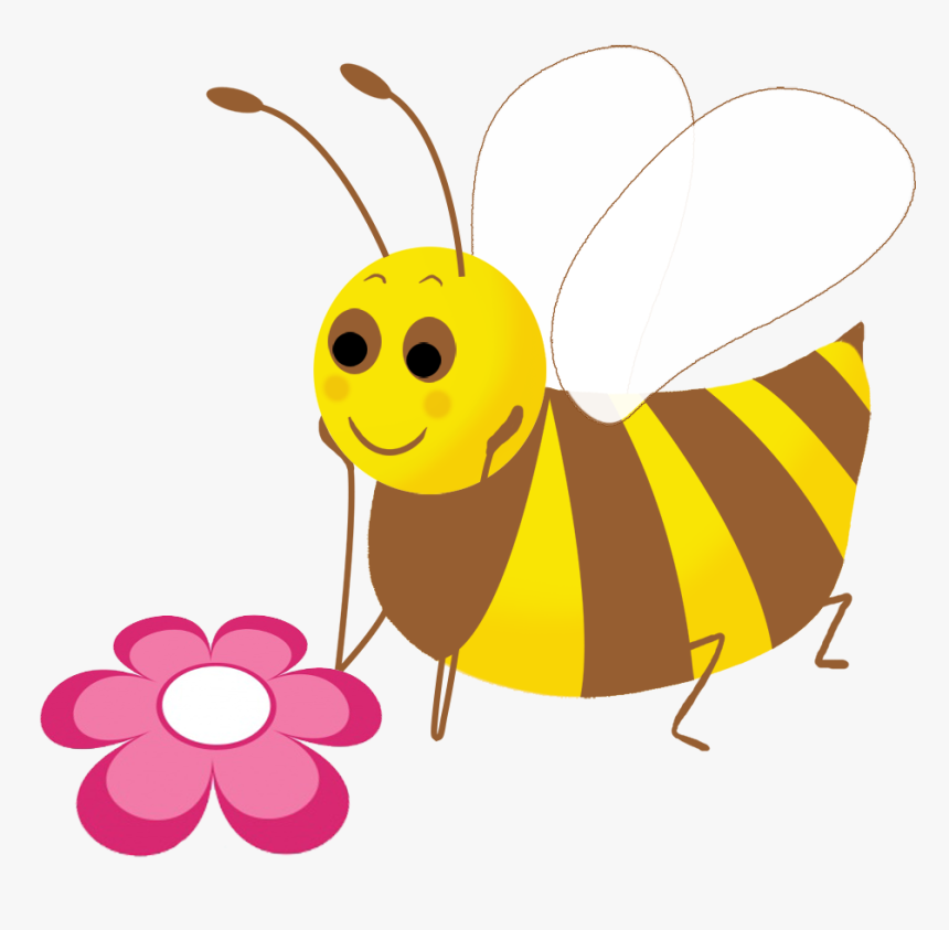 Bee Clip Art With Flower Pink - Honeybee, HD Png Download, Free Download