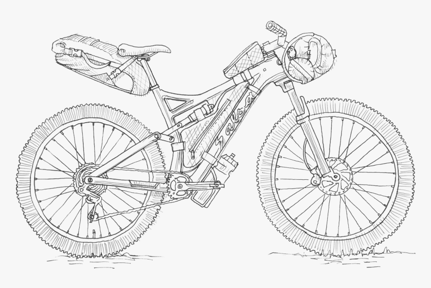 Bikepacking Bike Full-suspension - Mountain Bike Sketch, HD Png Download, Free Download