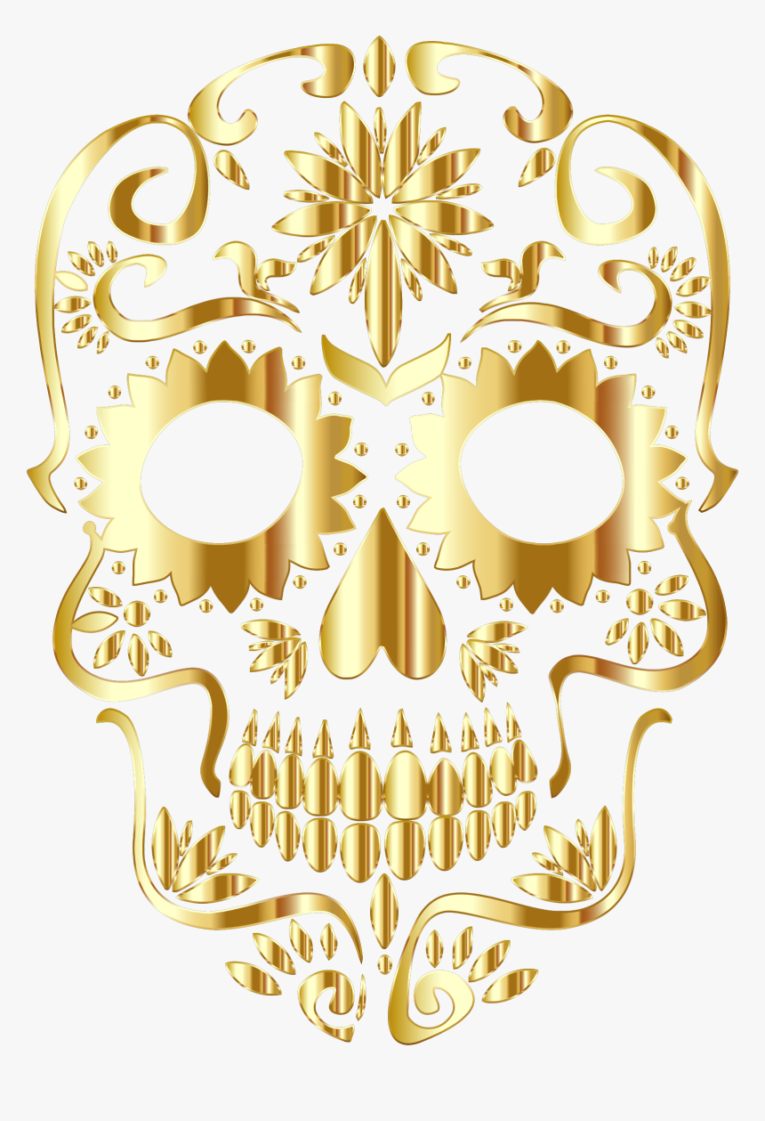 Gold Sugar Skull Silhouette No Background Clip Arts - Gold Sugar Skull Png, Transparent Png, Free Download