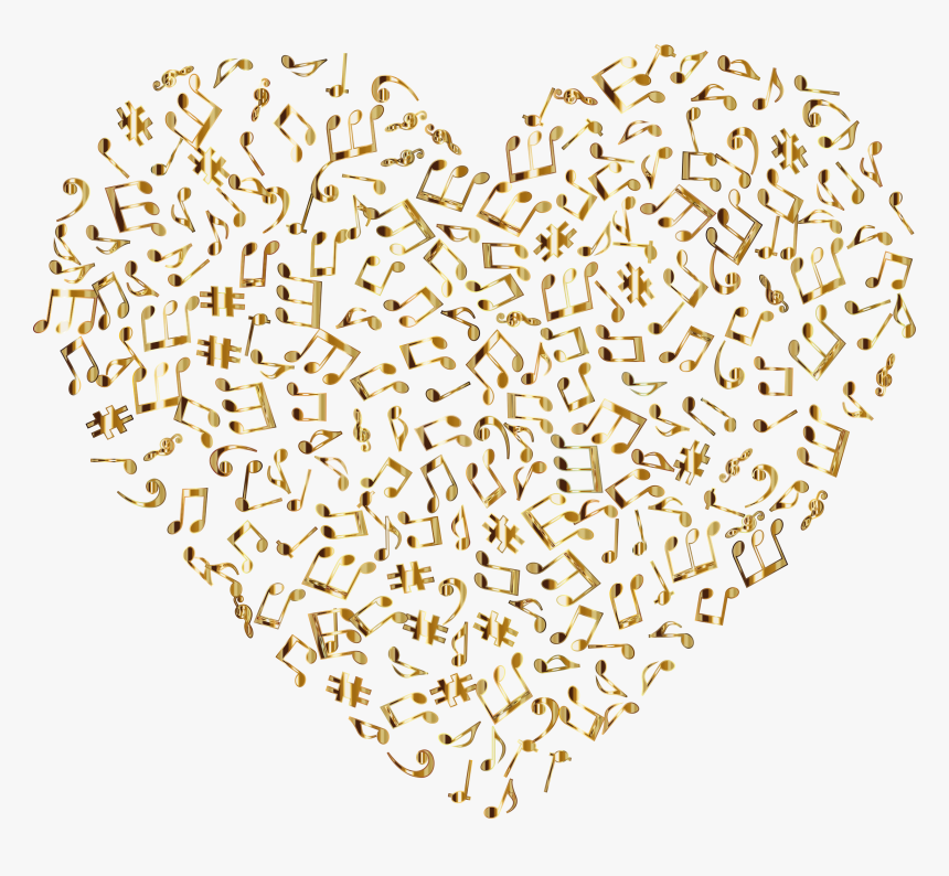 Gold Musical Heart 4 2 No Background Clip Arts - Gold Music Notes Background, HD Png Download, Free Download