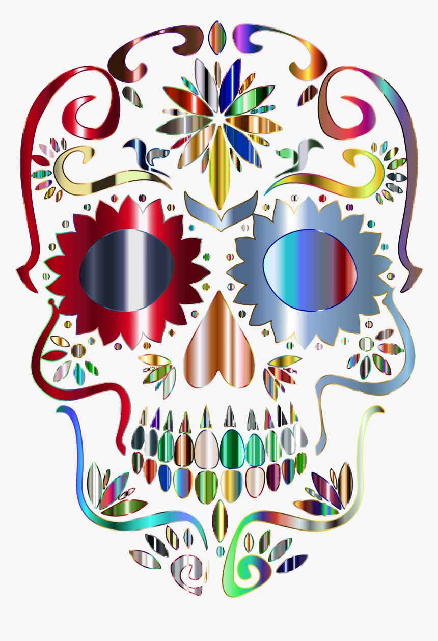 Prismatic Sugar Skull Silhouette 5 No Background Clip - Sugar Skull Png Transparent, Png Download, Free Download