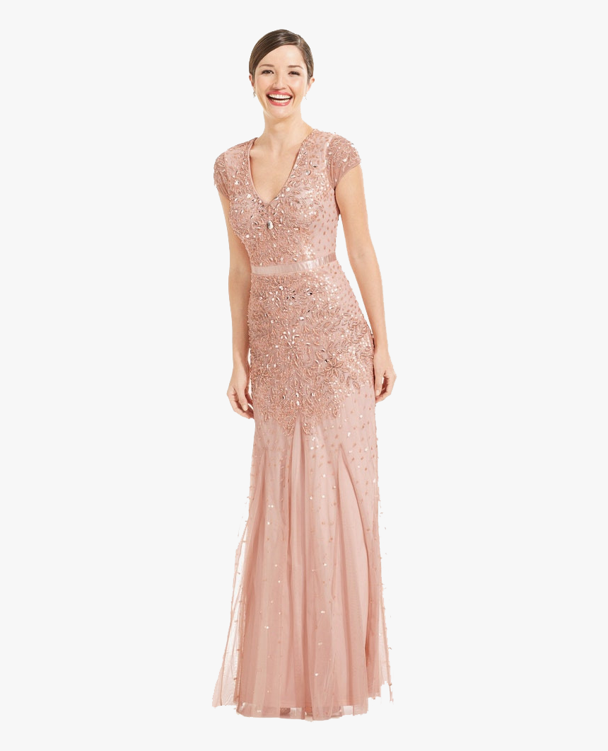Asian Bridal Gowns Png Free Images - Adrianna Papell Cap Sleeve Embellished Gown, Transparent Png, Free Download