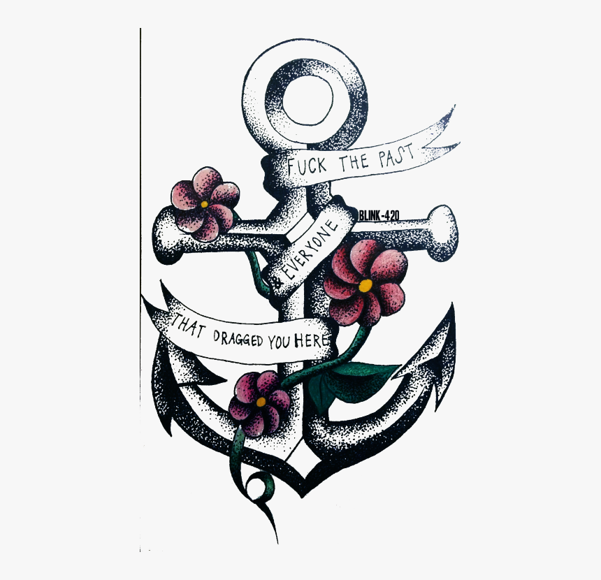 Drawing Art Mine Tattoo Flowers Pop Punk Real Friends - Transparent Anchor With Flowers, HD Png Download, Free Download