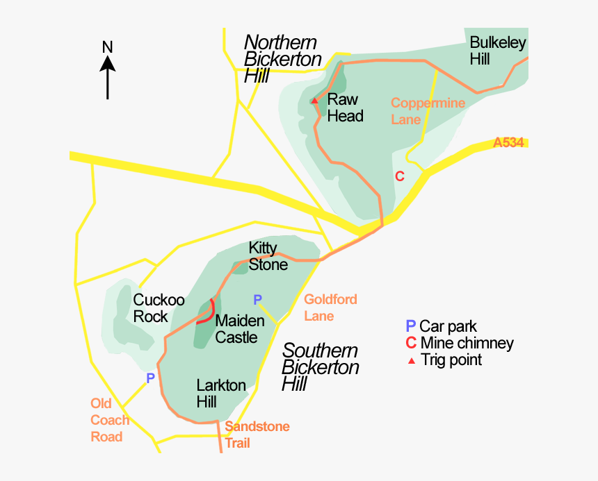 Bickerton Hill Map - Bickerton Hill Car Park, HD Png Download, Free Download