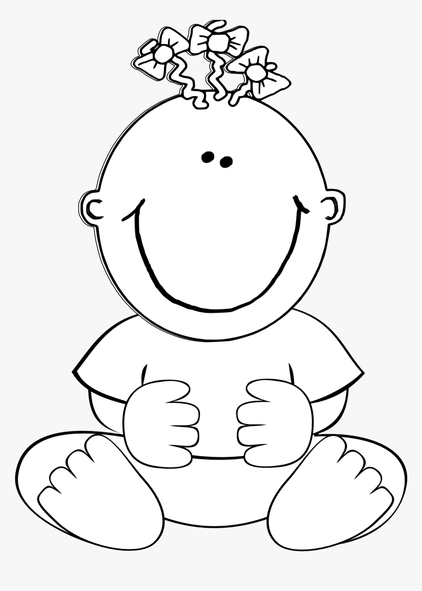 Baby Girl Sitting Black - Cute Baby Clipart Black And White, HD Png Download, Free Download