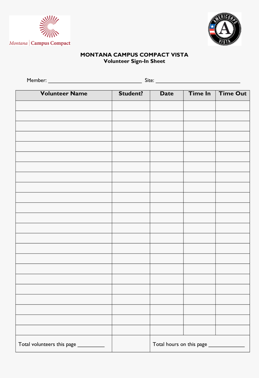 Blank Volunteer Sign In Sheet Main Image - Americorps Vista, HD Png Download, Free Download