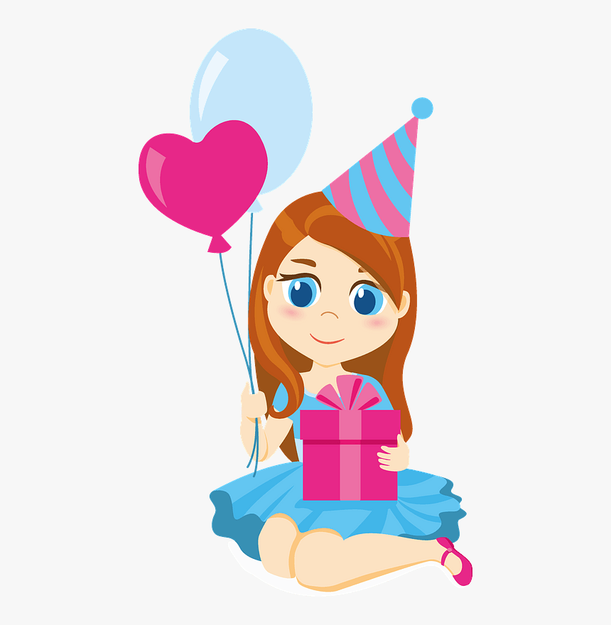 Birthday Girl With Balloons And Gift Box Clipart - Birthday Girl Clipart, HD Png Download, Free Download