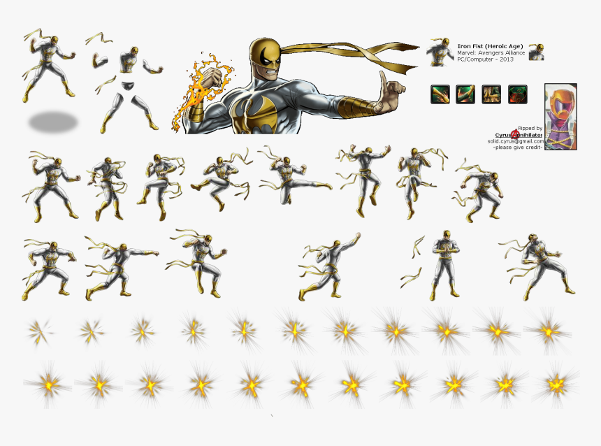 Click For Full Sized Image Iron Fist - Sprite Sheet Da Marvel, HD Png Download, Free Download