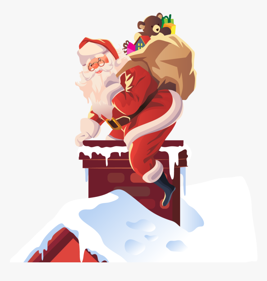 Vector Roof Chimney Clipart - Santa On Roof Clipart, HD Png Download, Free Download