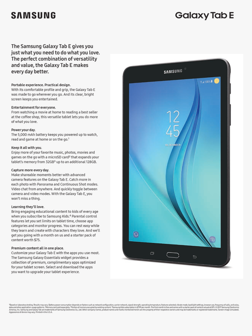Samsung Galaxy Tab E - Samsung Galaxy, HD Png Download, Free Download