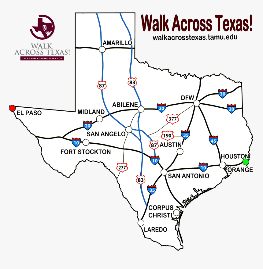 Walk Across Texas Example Map , Png Download - Texas State Silhouette, Transparent Png, Free Download