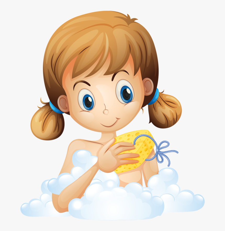 Clipart Kid Bathroom - Girl Taking A Bath Clipart, HD Png Download, Free Download