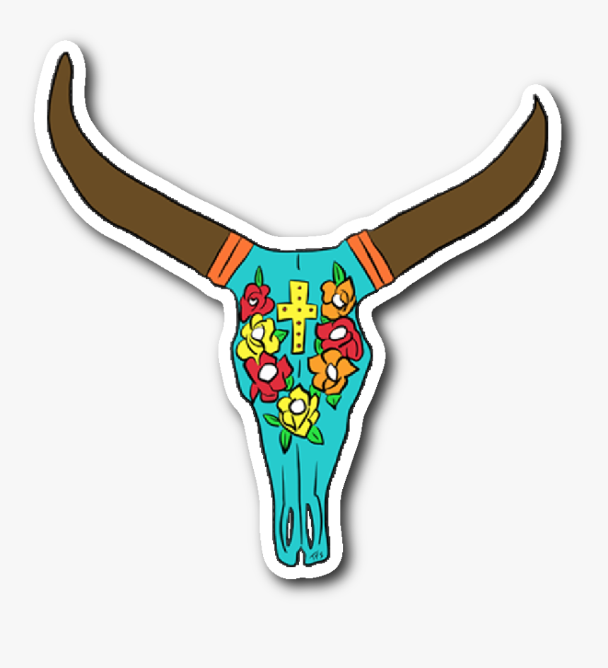 Boho Cow Skull Sticker Clipart , Png Download - Clip Art, Transparent Png, Free Download