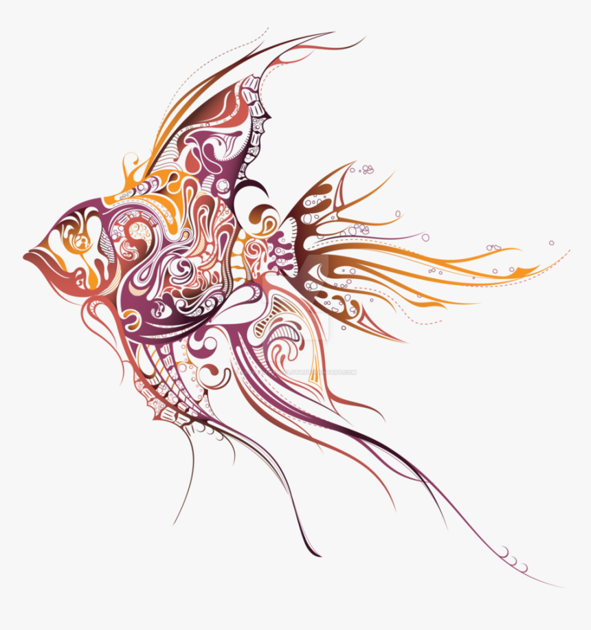 Clip Art Free Drawing Abstract Beautiful - Angelfish Tattoo, HD Png Download, Free Download