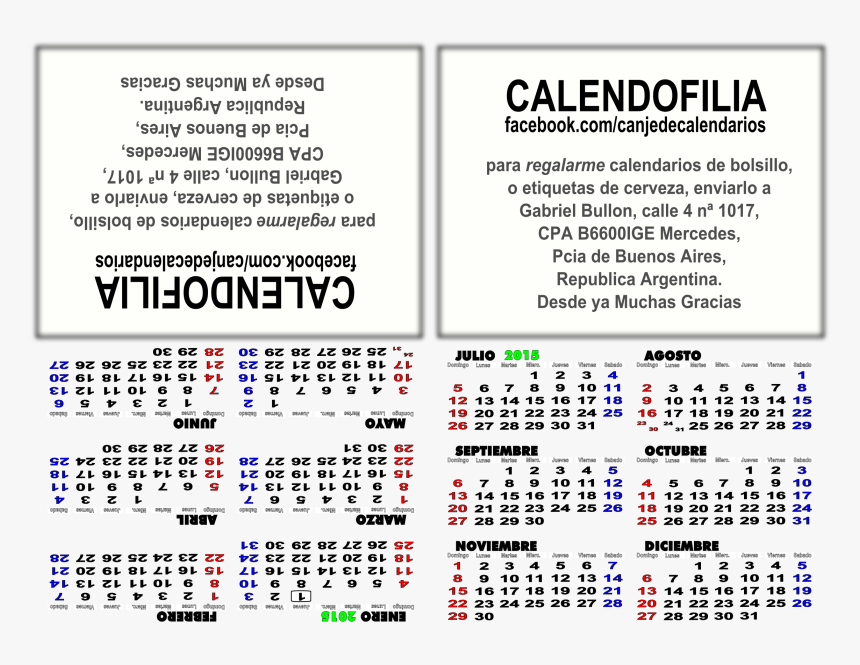 Almanaque 2015 Tarjetero Doble Fax Clip Arts - Calendar, HD Png Download, Free Download