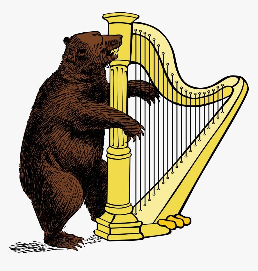 Bear And Harp By Urh, Bear Playing On A Harp - Harp Clipart Black And White, HD Png Download, Free Download