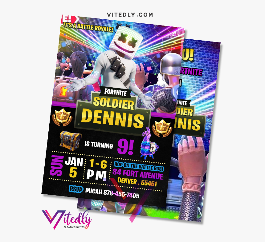 Dj Marshmello Invitation, Dj Marshmello Birthday Invitation - Marshmello Fortnite Birthday Invitations, HD Png Download, Free Download