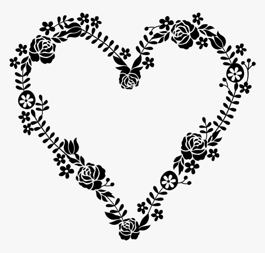 Floral Heart Rubber Stamp - Floral Wreath Black And White Png, Transparent Png, Free Download