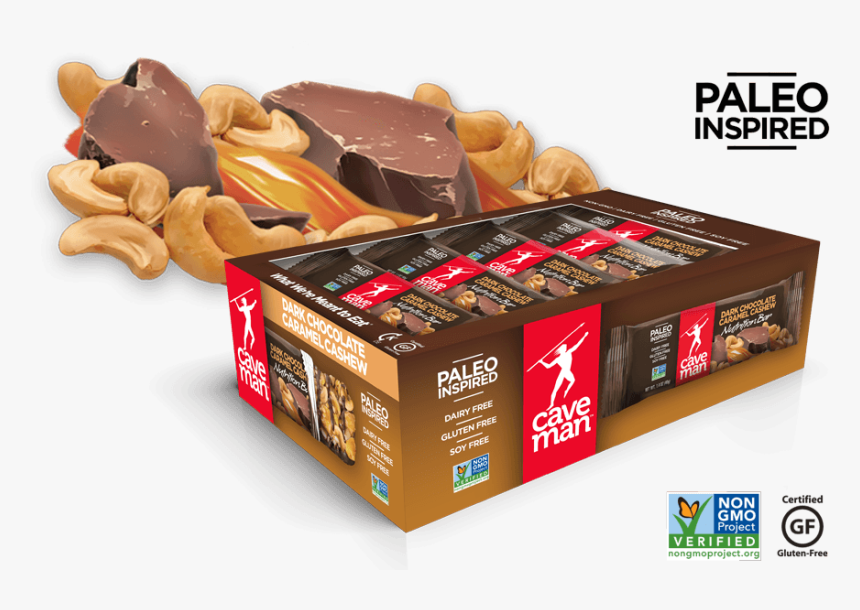 Caveman Foods Bar Dark Chocolate Caramel Cashew- Box/15 - Non-gmo Project, HD Png Download, Free Download