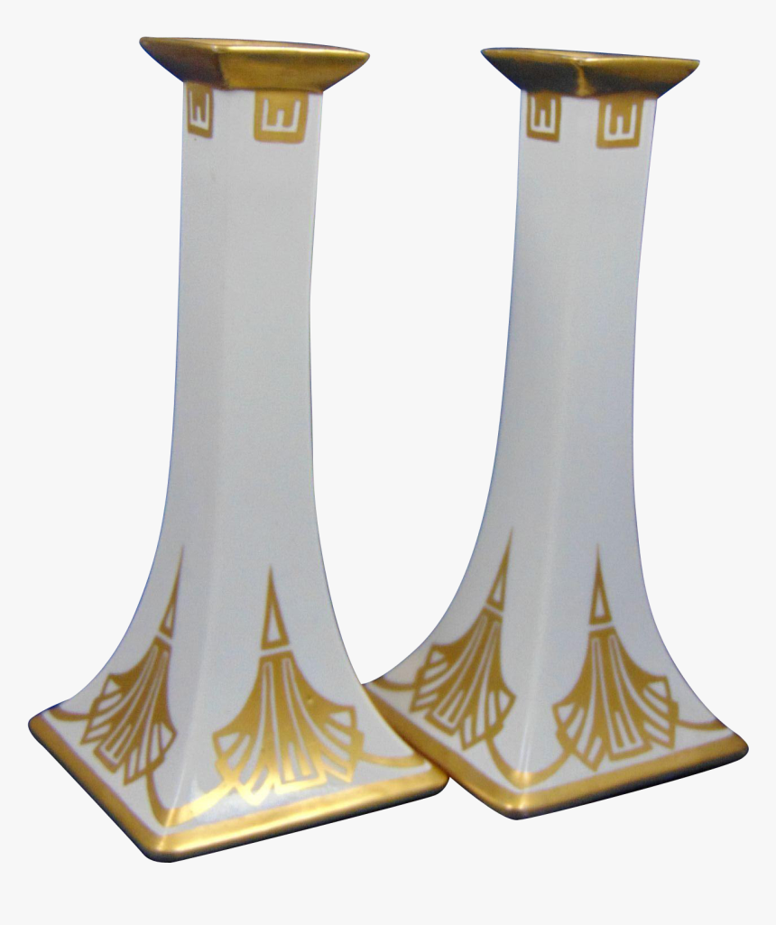 Limoges Art Deco Gold & White Candlesticks - Wood, HD Png Download, Free Download