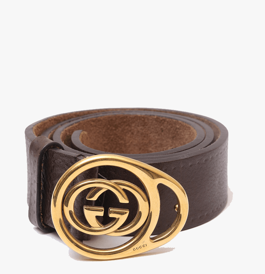 Gucci Brown With Gold Interlocking Gg Leather Wide - Belt, HD Png Download, Free Download