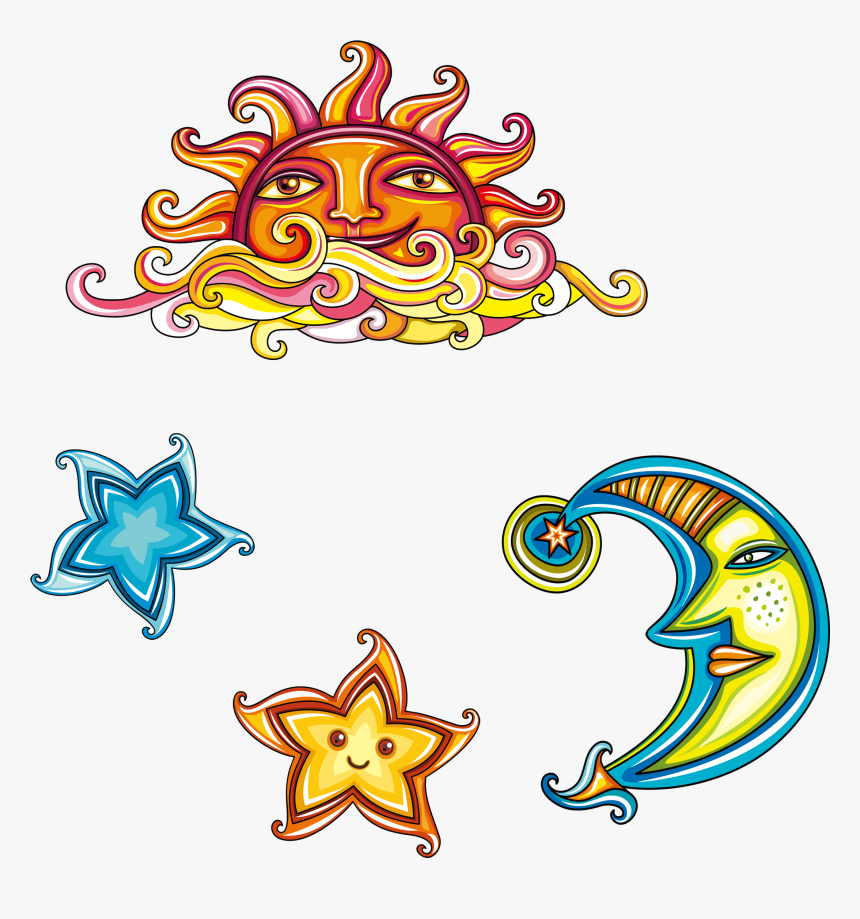 Sun Moon Stars Free Clipart Freeuse Library Illustration - Cute Symbols, HD Png Download, Free Download