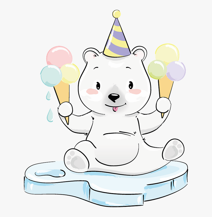 Cute Polar Bear With Ice Cream Clipart - Cartoon, HD Png Download, Free Download