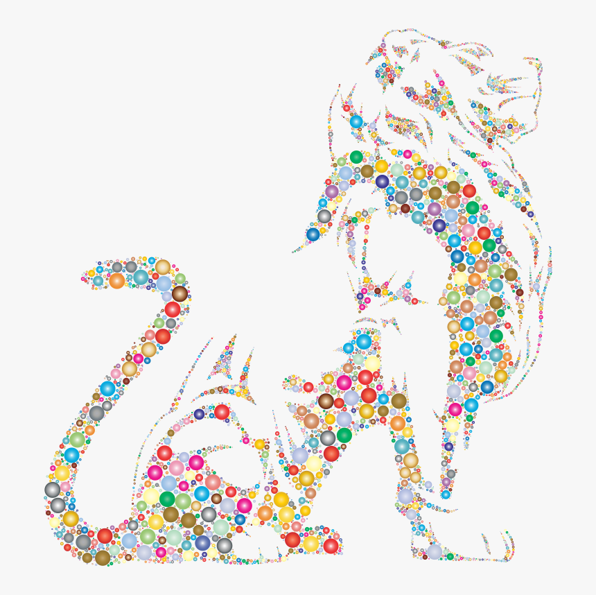 Stylistic Lion Silhouette Circles Prismatic - Lion, HD Png Download, Free Download