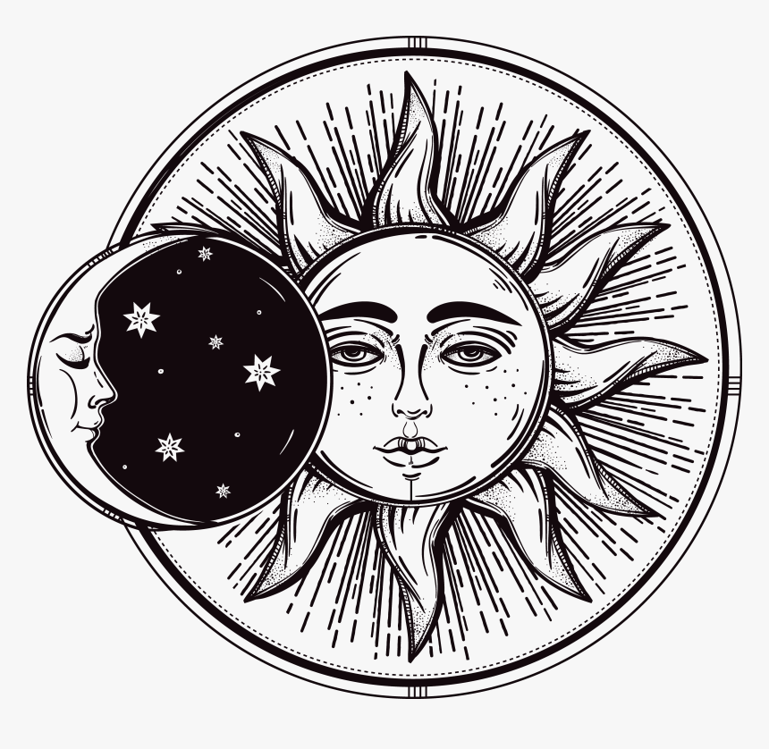 Transparent Sun Moon Clipart - Sun And Moon Black And White, HD Png