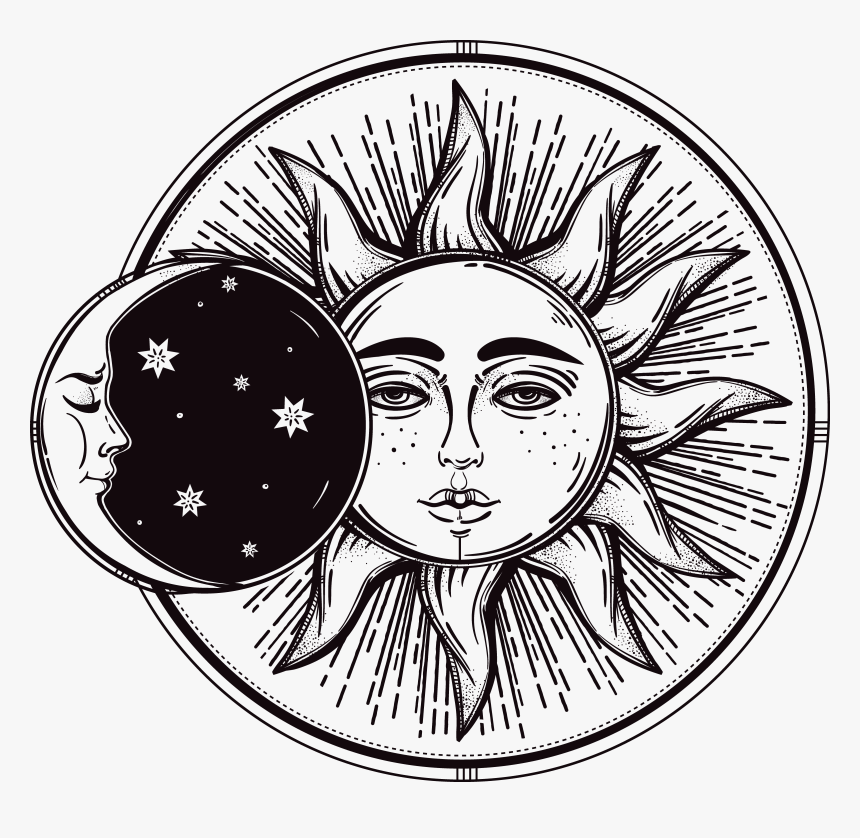 Transparent Sun Moon Clipart - Sun And Moon Black And White, HD Png Download, Free Download