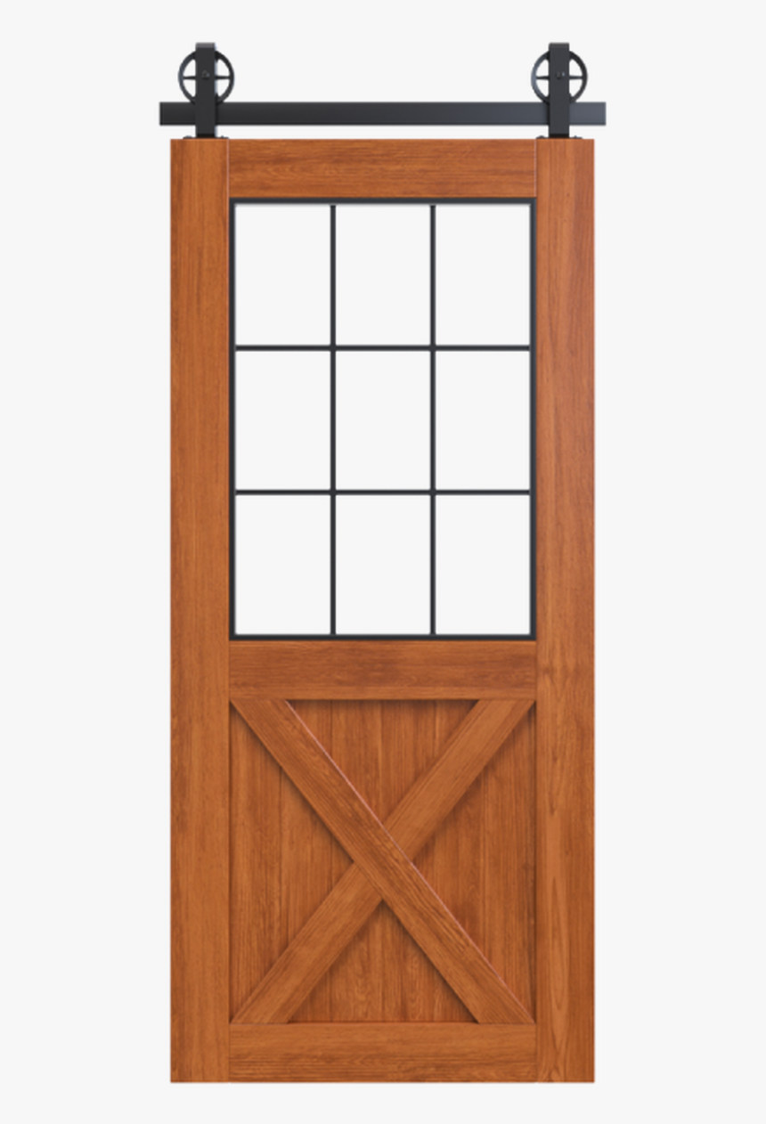 Wood Frame Barn Door Half X Panel With Glass Window, HD Png Download, Free Download