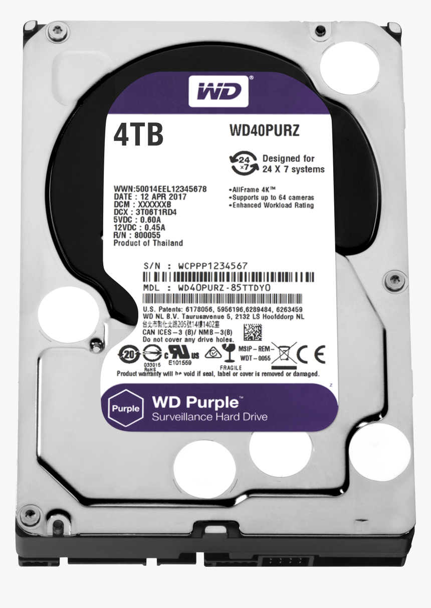 Wd Purple Surveillance Hard Drive 4 Tb Western Digital - Wd 4tb Internal Hard Drive Price, HD Png Download, Free Download