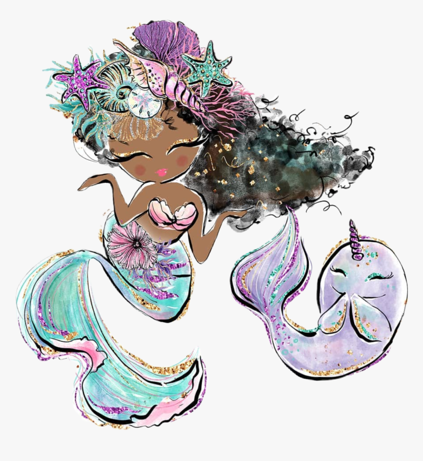 #watercolor #mermaid #narwhal #friends #bff #sea #ocean - Karamfila Mermaid, HD Png Download, Free Download