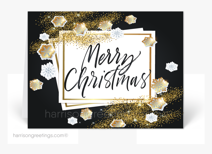 Black And Gold Glitter Merry Christmas Holiday Cards - Calligraphy, HD Png Download, Free Download