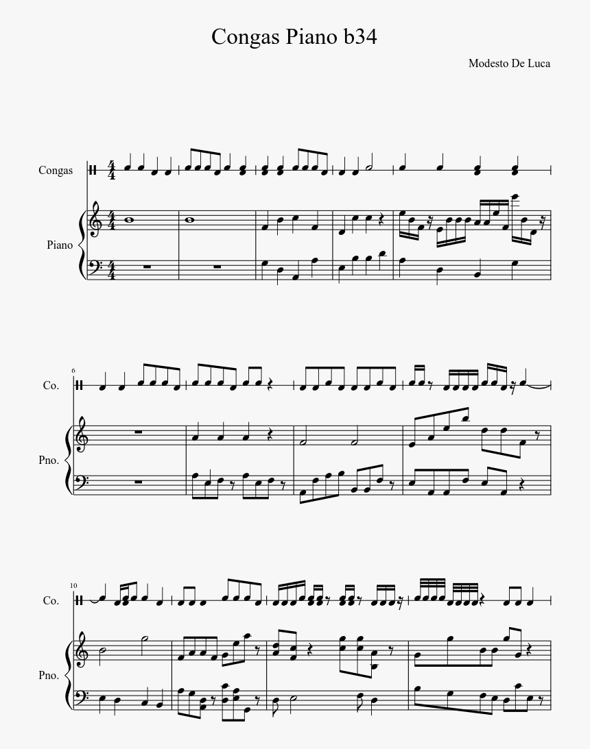 Congas Piano B34 Sheet Music Composed By Modesto De - Someone Like You Piano Sheet Easy, HD Png Download, Free Download