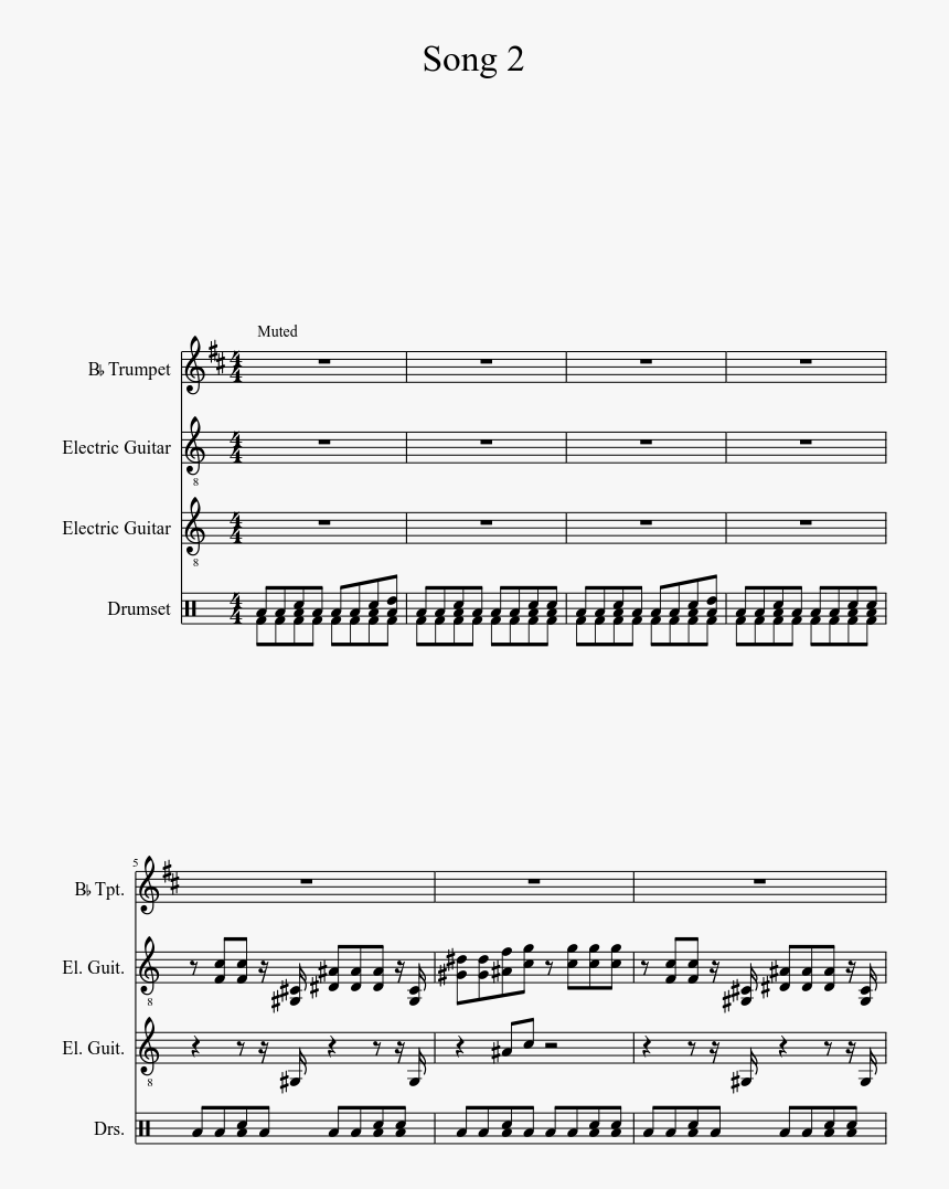 Song 2 Blur Sheet Music, HD Png Download, Free Download