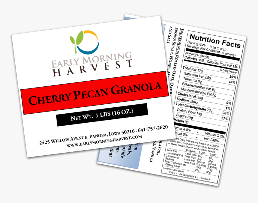 Nutrition Facts For Chery Pecan Granola - Nutrition Facts, HD Png Download, Free Download