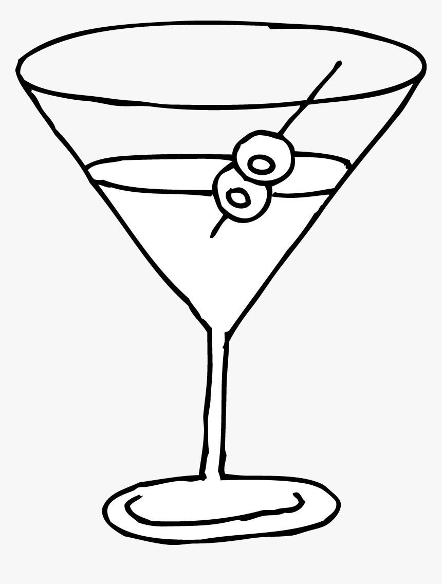 Cocktail Glass Clipart - Black And White Martini Glass Clipart, HD Png Download, Free Download