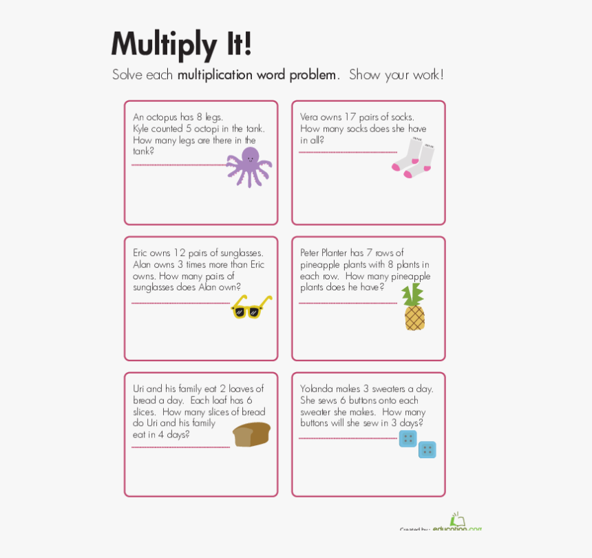 Year 3 Multiplication Word Problems, HD Png Download, Free Download